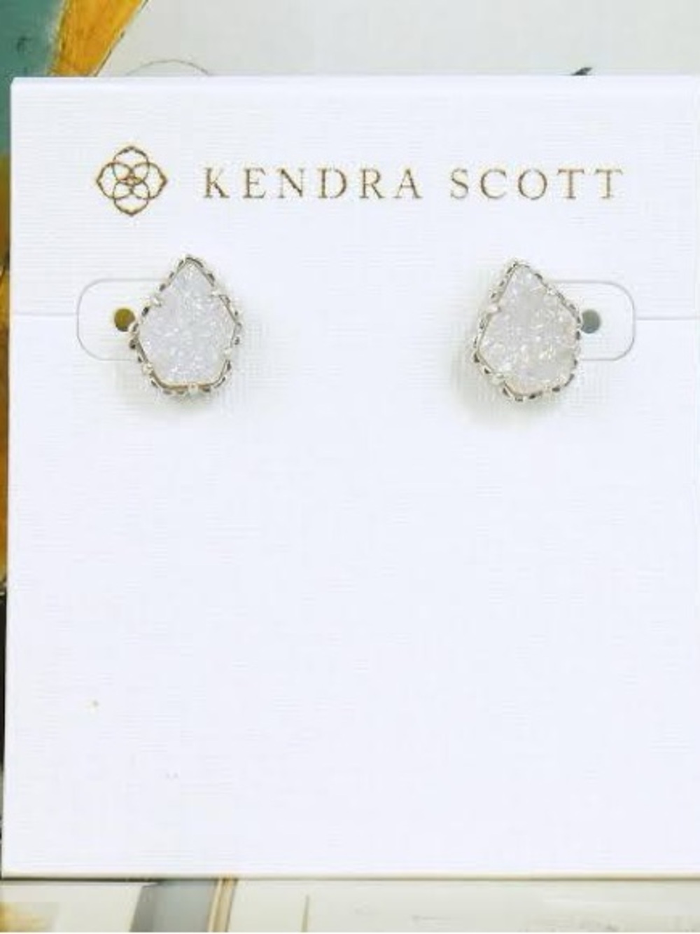 Kendra Scott Silver White Drusy Teardrop Stud Earrings